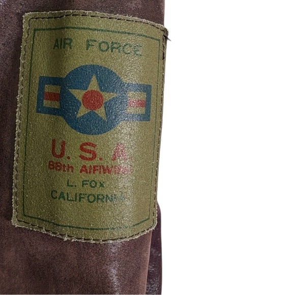 Vintage Fox Run Leather Aviator Bomber Full Zip Up Jacket Size Medium - Picture 8 of 9